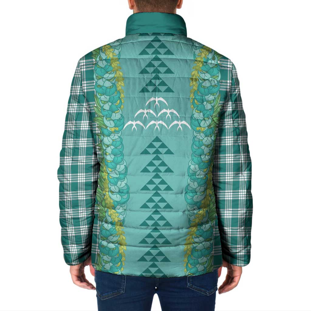 Teal Palaka Hawaii Iwa Bird Padded Jacket Hawaiian Kakau Jade Vine Lei - Polynesian Pride