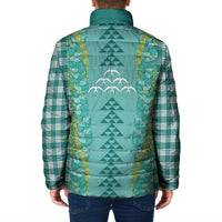 Teal Palaka Hawaii Iwa Bird Padded Jacket Hawaiian Kakau Jade Vine Lei - Polynesian Pride