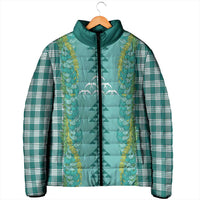 Teal Palaka Hawaii Iwa Bird Padded Jacket Hawaiian Kakau Jade Vine Lei - Polynesian Pride