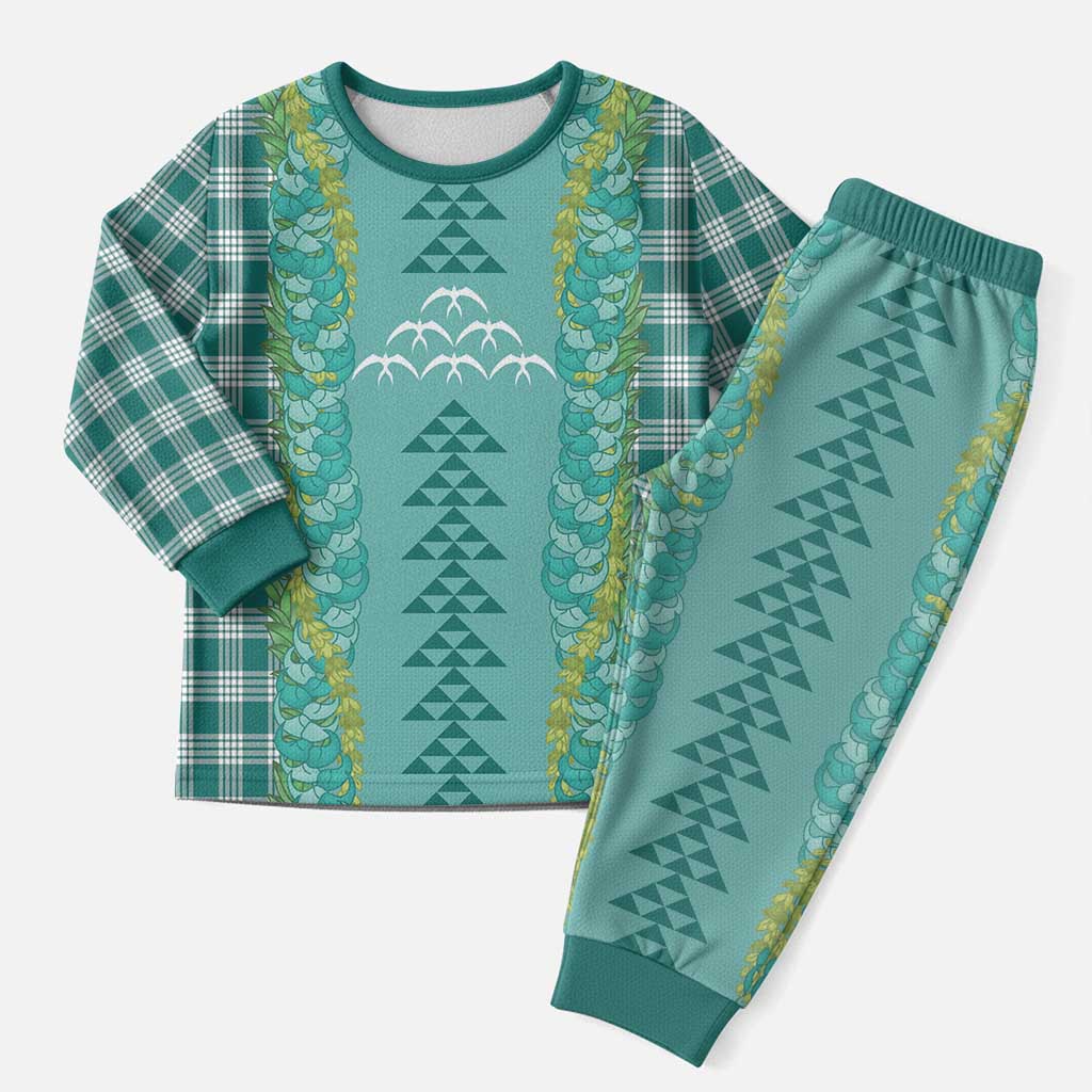 Teal Palaka Hawaii Iwa Bird Christmas Pajama Set Hawaiian Kakau Jade Vine Lei - Polynesian Pride