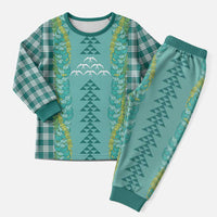 Teal Palaka Hawaii Iwa Bird Christmas Pajama Set Hawaiian Kakau Jade Vine Lei - Polynesian Pride