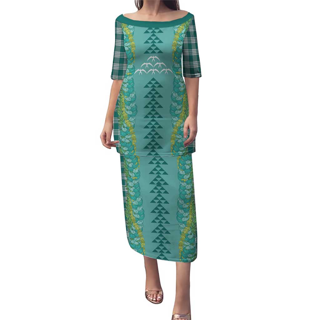 Teal Palaka Hawaii Iwa Bird Puletasi Hawaiian Kakau Jade Vine Lei LT14 Long Dress Teal - Polynesian Pride