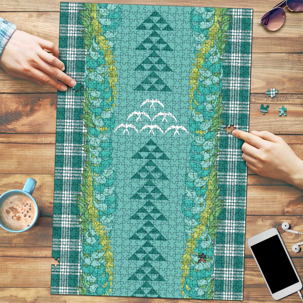 Teal Palaka Hawaii Iwa Bird Puzzle Hawaiian Kakau Jade Vine Lei - Polynesian Pride