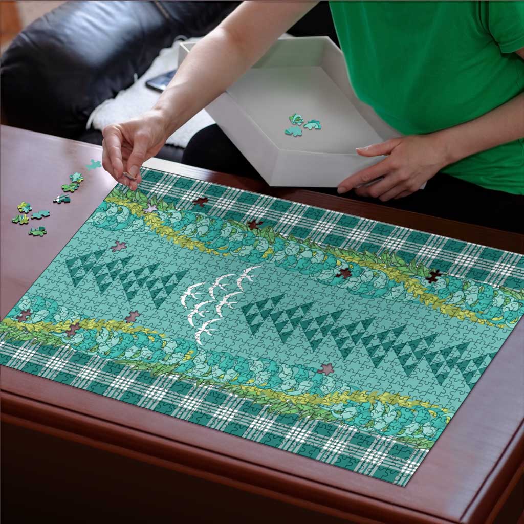 Teal Palaka Hawaii Iwa Bird Puzzle Hawaiian Kakau Jade Vine Lei - Polynesian Pride