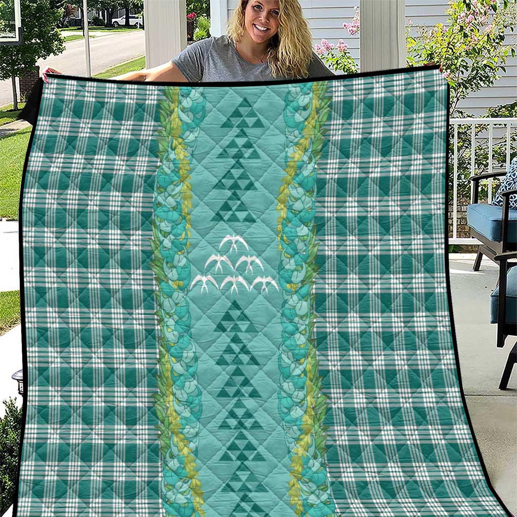 Teal Palaka Hawaii Iwa Bird Quilt Hawaiian Kakau Jade Vine Lei - Polynesian Pride