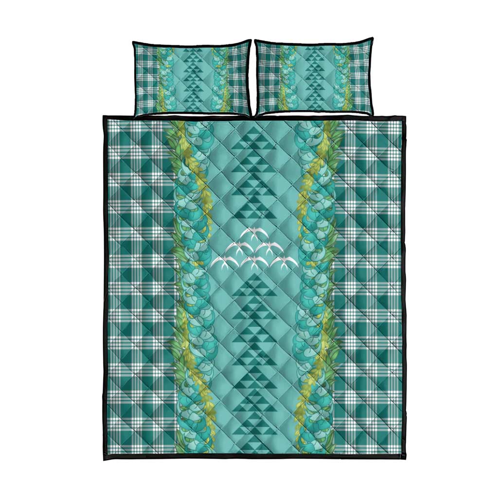 Teal Palaka Hawaii Iwa Bird Quilt Bed Set Hawaiian Kakau Jade Vine Lei - Polynesian Pride