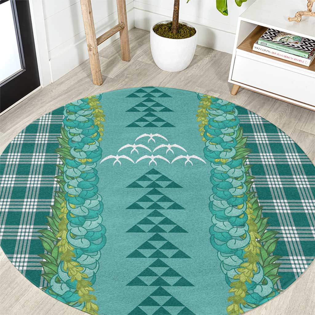Teal Palaka Hawaii Iwa Bird Round Carpet Hawaiian Kakau Jade Vine Lei - Polynesian Pride