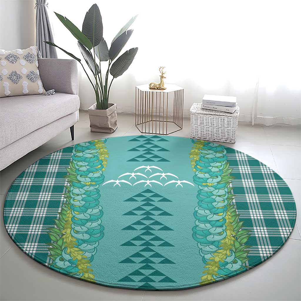 Teal Palaka Hawaii Iwa Bird Round Carpet Hawaiian Kakau Jade Vine Lei - Polynesian Pride