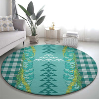Teal Palaka Hawaii Iwa Bird Round Carpet Hawaiian Kakau Jade Vine Lei - Polynesian Pride