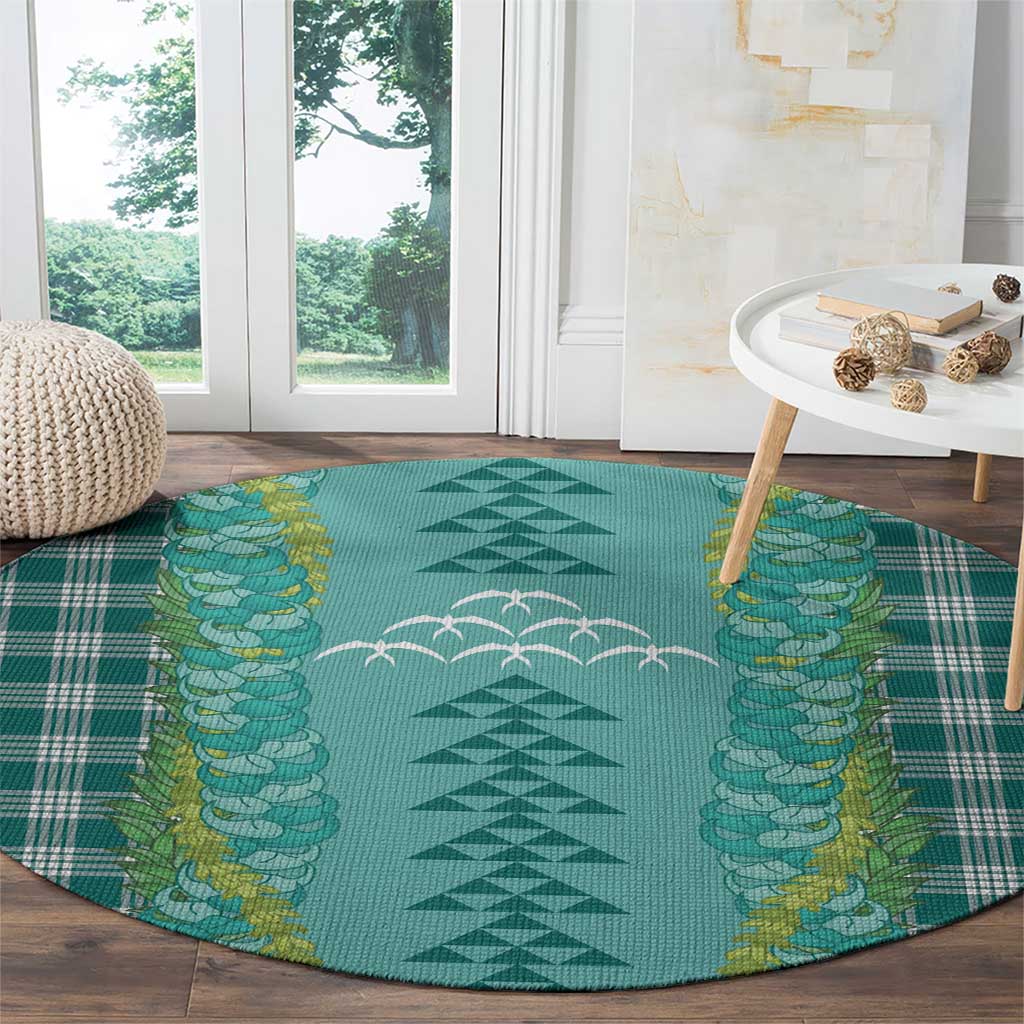 Teal Palaka Hawaii Iwa Bird Round Carpet Hawaiian Kakau Jade Vine Lei - Polynesian Pride