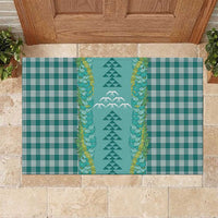 Teal Palaka Hawaii Iwa Bird Rubber Doormat Hawaiian Kakau Jade Vine Lei - Polynesian Pride