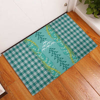 Teal Palaka Hawaii Iwa Bird Rubber Doormat Hawaiian Kakau Jade Vine Lei - Polynesian Pride