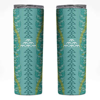 Teal Palaka Hawaii Iwa Bird Skinny Tumbler Hawaiian Kakau Jade Vine Lei - Polynesian Pride