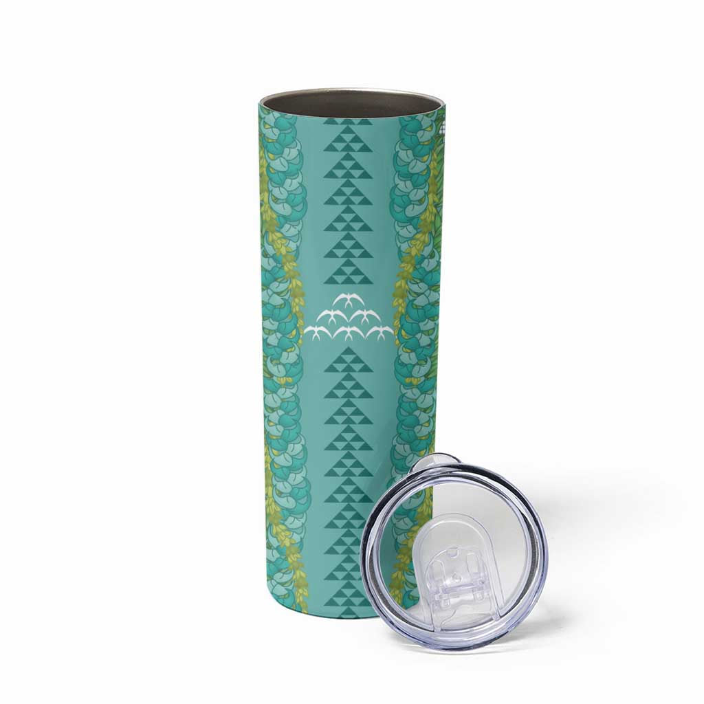 Teal Palaka Hawaii Iwa Bird Skinny Tumbler Hawaiian Kakau Jade Vine Lei - Polynesian Pride