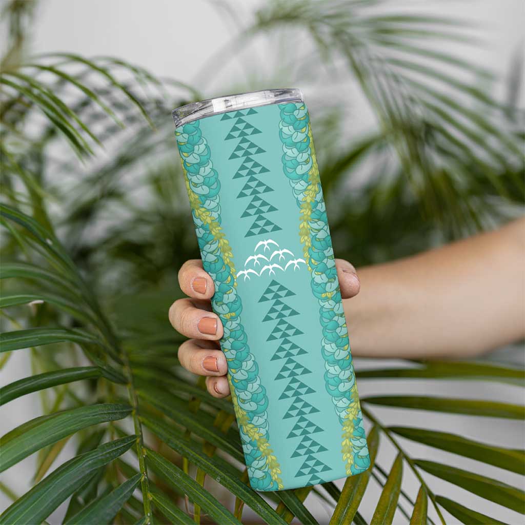 Teal Palaka Hawaii Iwa Bird Skinny Tumbler Hawaiian Kakau Jade Vine Lei - Polynesian Pride