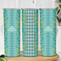 Teal Palaka Hawaii Iwa Bird Skinny Tumbler Hawaiian Kakau Jade Vine Lei - Polynesian Pride