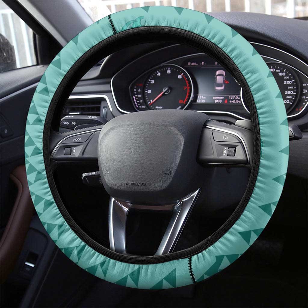 Teal Palaka Hawaii Iwa Bird Steering Wheel Cover Hawaiian Kakau Jade Vine Lei - Polynesian Pride