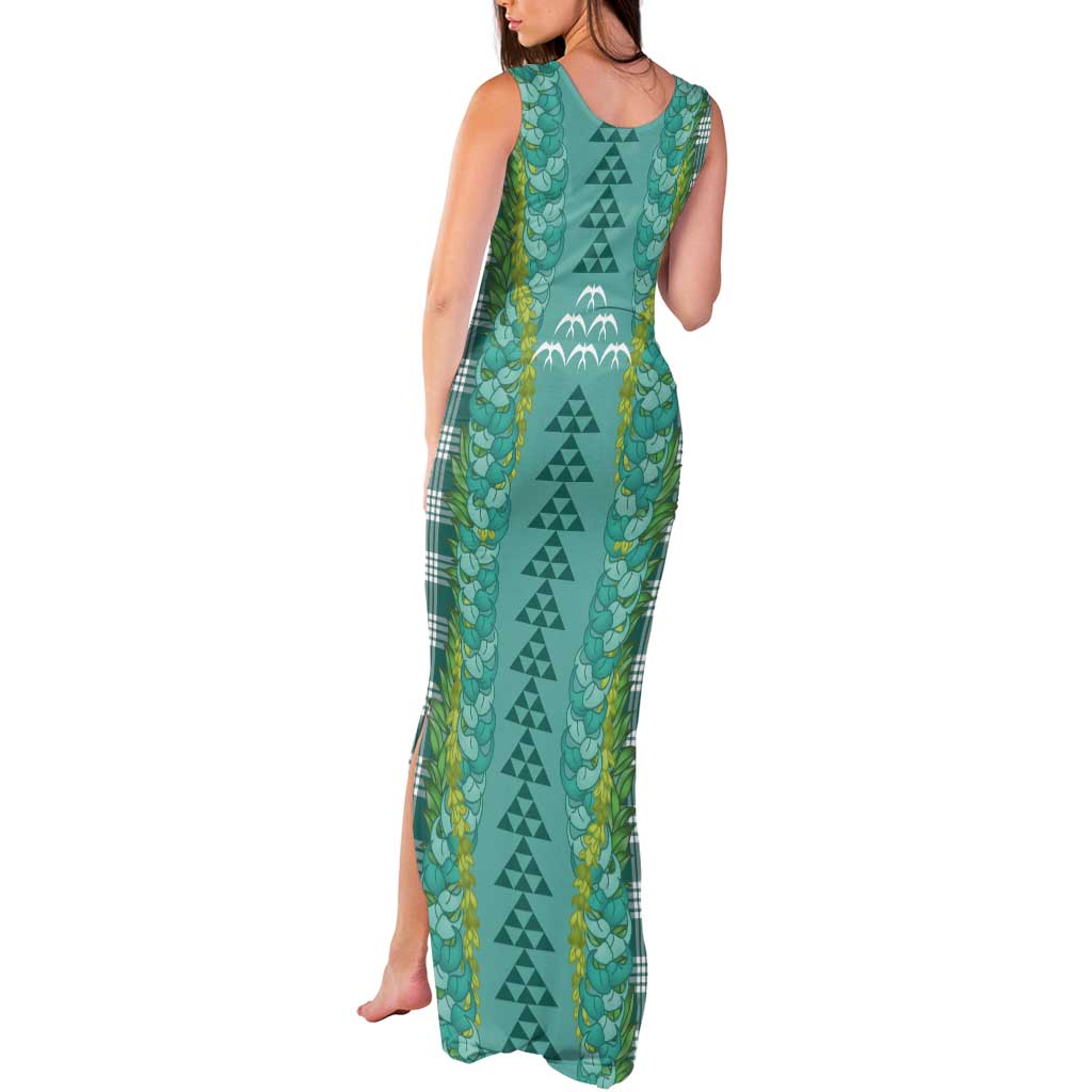 Teal Palaka Hawaii Iwa Bird Tank Maxi Dress Hawaiian Kakau Jade Vine Lei - Polynesian Pride