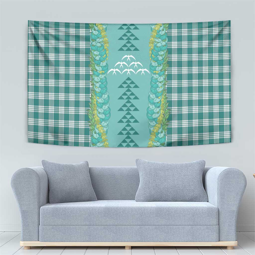 Teal Palaka Hawaii Iwa Bird Tapestry Hawaiian Kakau Jade Vine Lei - Polynesian Pride