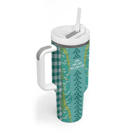 Teal Palaka Hawaii Iwa Bird Tumbler With Handle Hawaiian Kakau Jade Vine Lei - Polynesian Pride