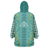 Teal Palaka Hawaii Iwa Bird Wearable Blanket Hoodie Hawaiian Kakau Jade Vine Lei - Polynesian Pride
