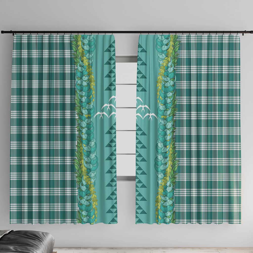 Teal Palaka Hawaii Iwa Bird Window Curtain Hawaiian Kakau Jade Vine Lei - Polynesian Pride