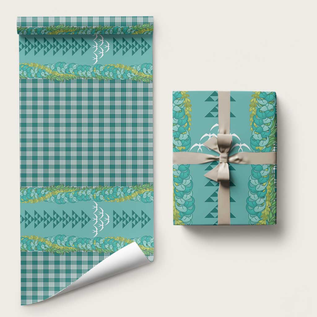 Teal Palaka Hawaii Iwa Bird Wrapping Paper Hawaiian Kakau Jade Vine Lei - Polynesian Pride