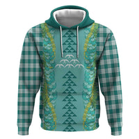 Teal Palaka Hawaii Iwa Bird Zip Hoodie Hawaiian Kakau Jade Vine Lei - Polynesian Pride