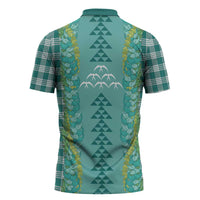 Teal Palaka Hawaii Iwa Bird Zipper Polo Shirt Hawaiian Kakau Jade Vine Lei - Polynesian Pride