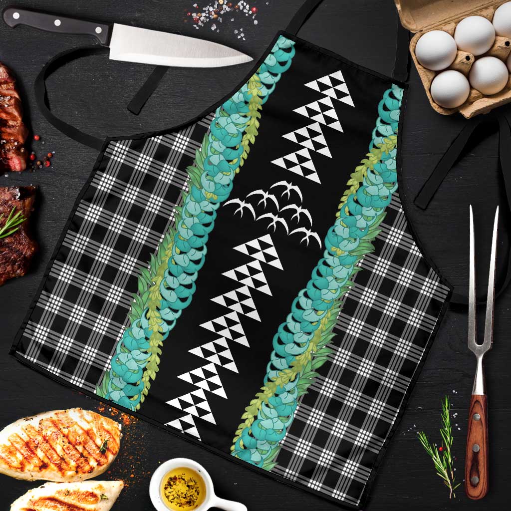 Black Palaka Hawaii Iwa Bird Apron Hawaiian Kakau Jade Vine Lei - Polynesian Pride