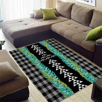 Black Palaka Hawaii Iwa Bird Area Rug Hawaiian Kakau Jade Vine Lei - Polynesian Pride