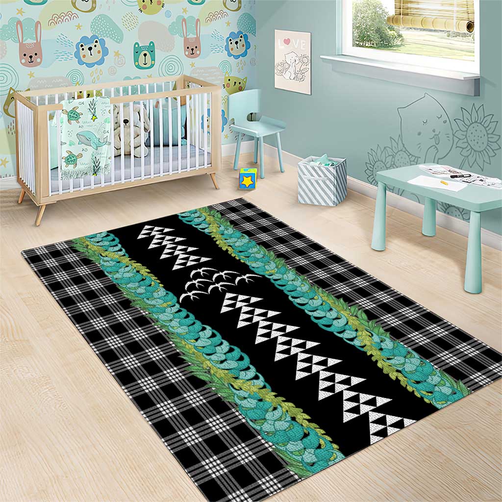 Black Palaka Hawaii Iwa Bird Area Rug Hawaiian Kakau Jade Vine Lei - Polynesian Pride