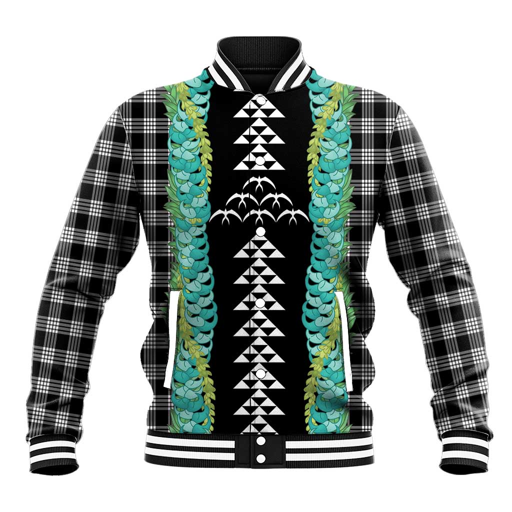 Black Palaka Hawaii Iwa Bird Baseball Jacket Hawaiian Kakau Jade Vine Lei - Polynesian Pride