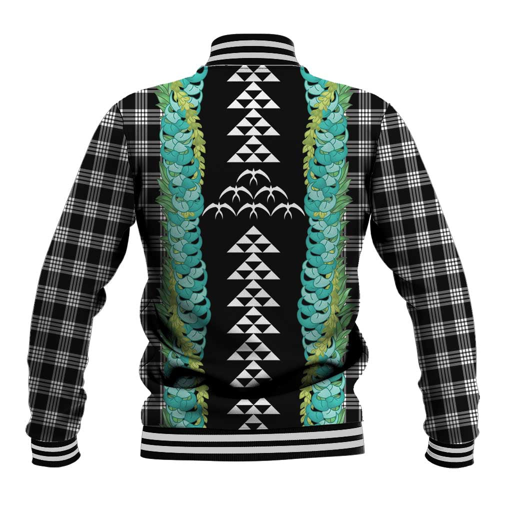Black Palaka Hawaii Iwa Bird Baseball Jacket Hawaiian Kakau Jade Vine Lei - Polynesian Pride