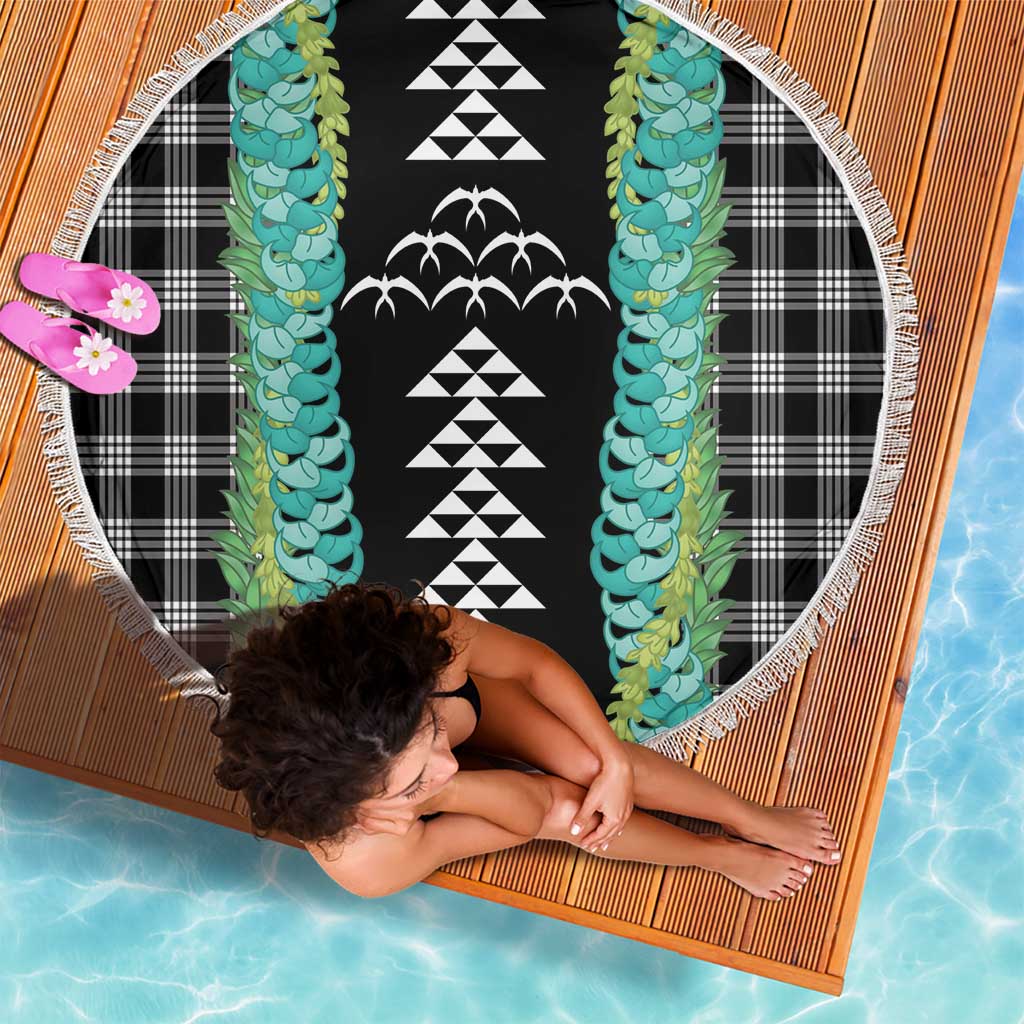 Black Palaka Hawaii Iwa Bird Beach Blanket Hawaiian Kakau Jade Vine Lei - Polynesian Pride