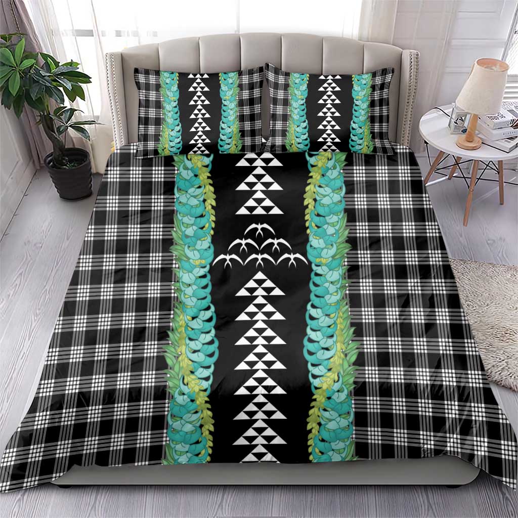 Black Palaka Hawaii Iwa Bird Bedding Set Hawaiian Kakau Jade Vine Lei - Polynesian Pride