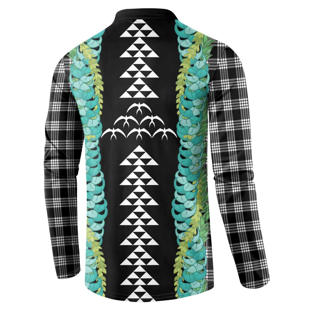 Black Palaka Hawaii Iwa Bird Button Sweatshirt Hawaiian Kakau Jade Vine Lei - Polynesian Pride