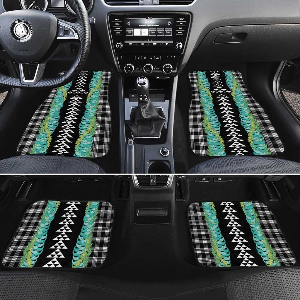 Black Palaka Hawaii Iwa Bird Car Mats Hawaiian Kakau Jade Vine Lei LT14 Set 4pcs Black - Polynesian Pride