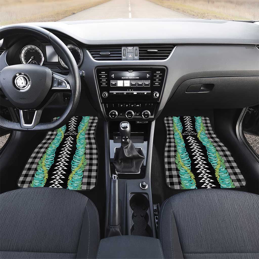 Black Palaka Hawaii Iwa Bird Car Mats Hawaiian Kakau Jade Vine Lei LT14 Set 2pcs - Front Black - Polynesian Pride