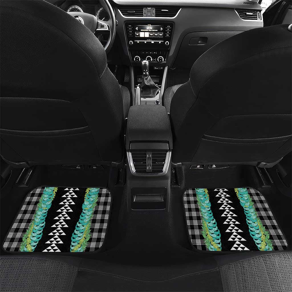 Black Palaka Hawaii Iwa Bird Car Mats Hawaiian Kakau Jade Vine Lei LT14 Set 2pcs - Back Black - Polynesian Pride