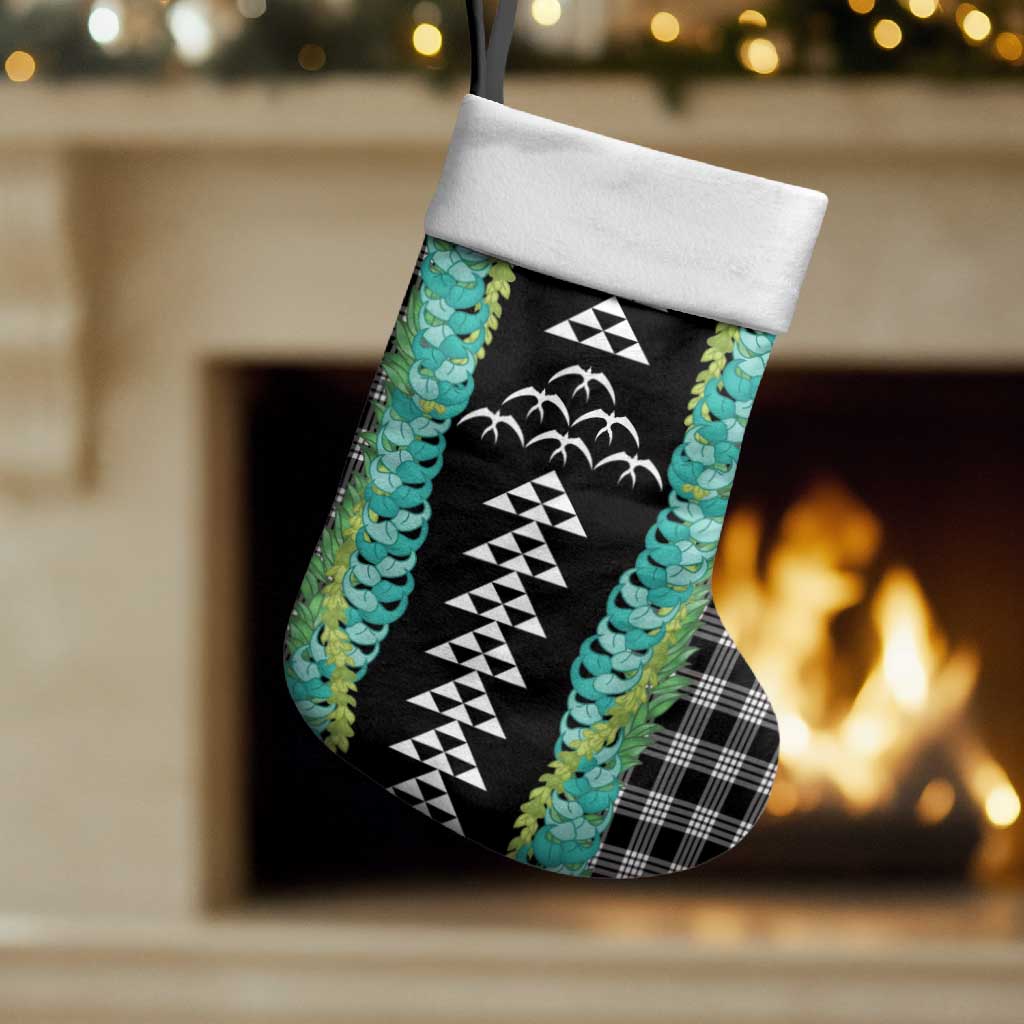 Black Palaka Hawaii Iwa Bird Christmas Stocking Hawaiian Kakau Jade Vine Lei - Polynesian Pride