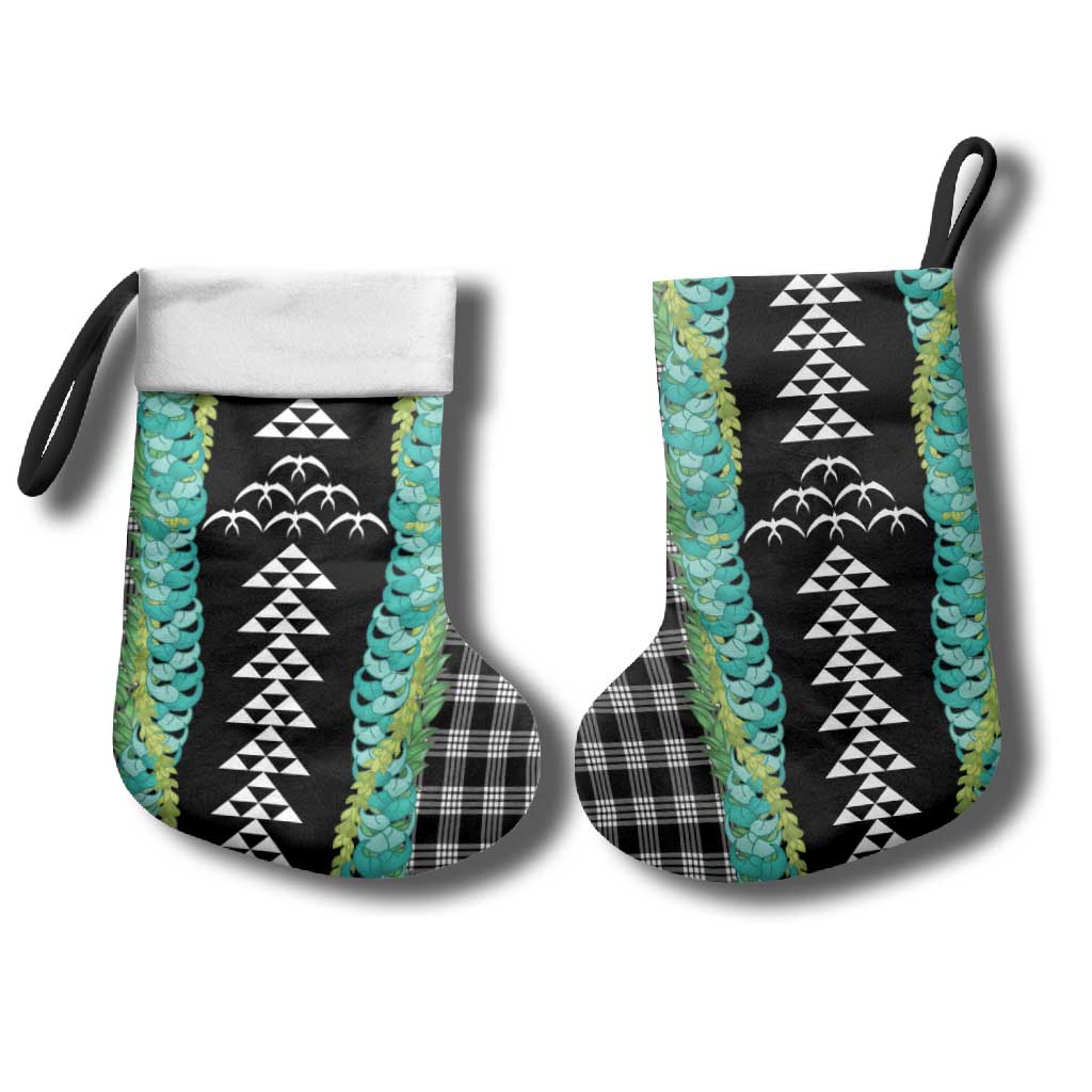 Black Palaka Hawaii Iwa Bird Christmas Stocking Hawaiian Kakau Jade Vine Lei - Polynesian Pride