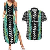 Black Palaka Hawaii Iwa Bird Couples Matching Summer Maxi Dress and Hawaiian Shirt Hawaiian Kakau Jade Vine Lei - Polynesian Pride
