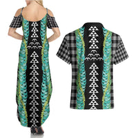 Black Palaka Hawaii Iwa Bird Couples Matching Summer Maxi Dress and Hawaiian Shirt Hawaiian Kakau Jade Vine Lei - Polynesian Pride