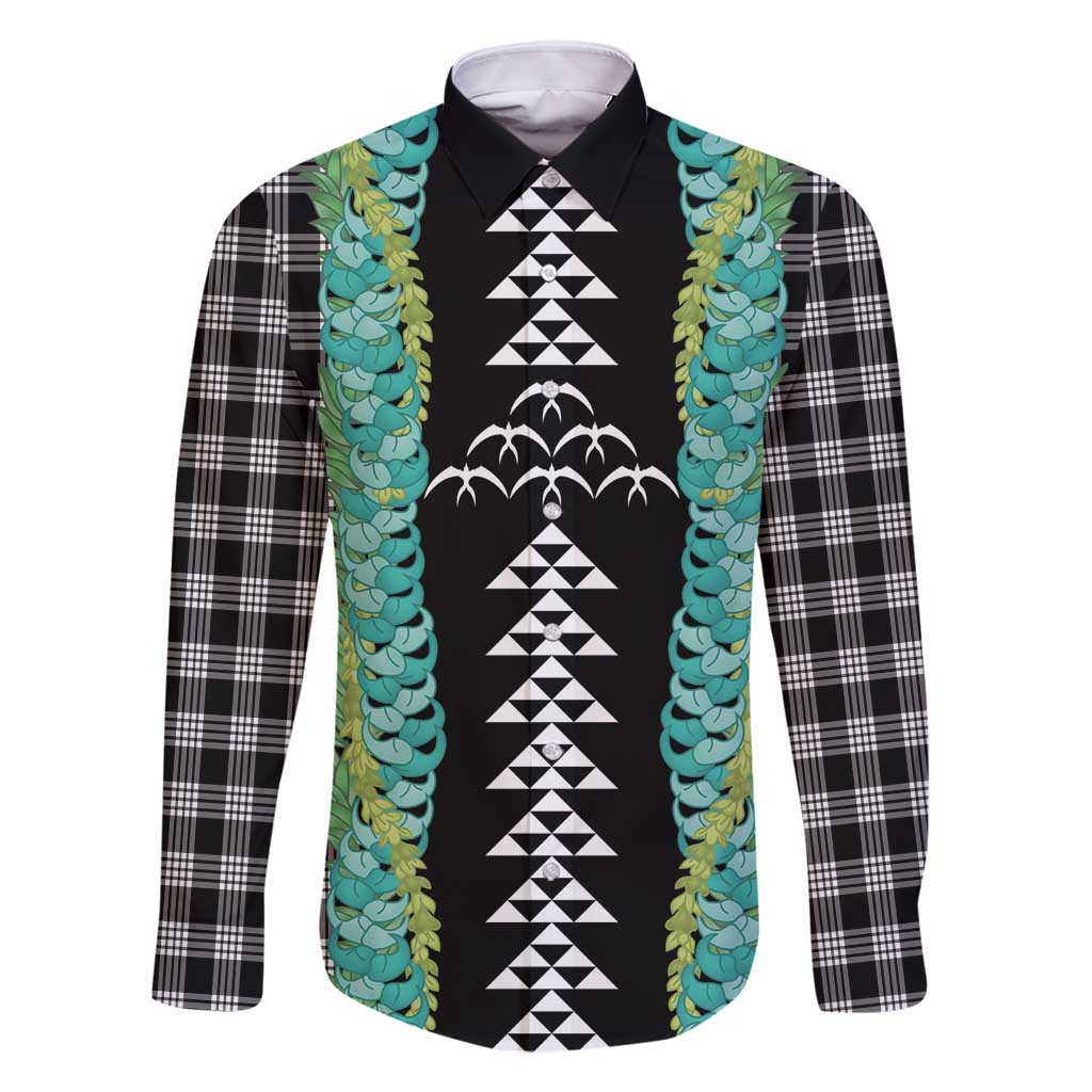 Black Palaka Hawaii Iwa Bird Family Matching Mermaid Dress and Hawaiian Shirt Hawaiian Kakau Jade Vine Lei - Polynesian Pride