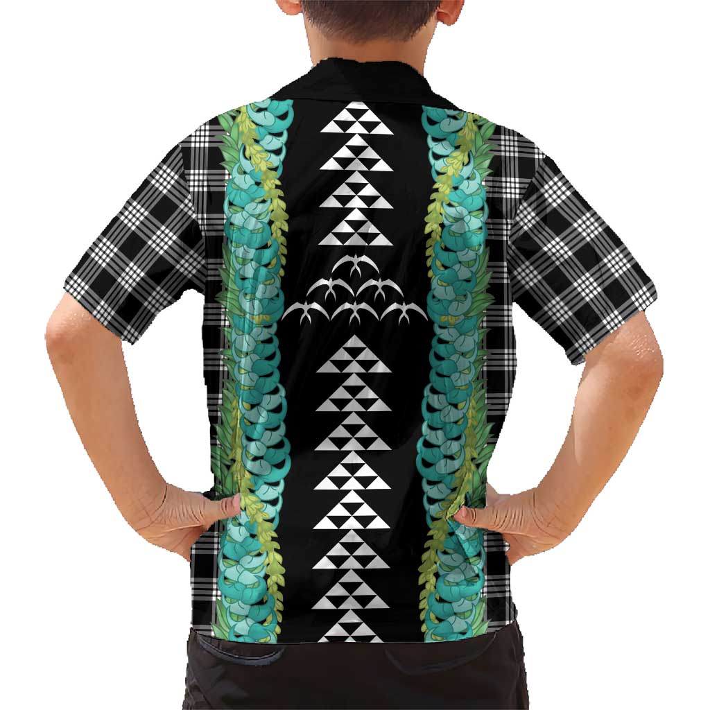 Black Palaka Hawaii Iwa Bird Family Matching Off The Shoulder Long Sleeve Dress and Hawaiian Shirt Hawaiian Kakau Jade Vine Lei - Polynesian Pride