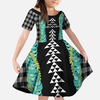 Black Palaka Hawaii Iwa Bird Family Matching Off The Shoulder Long Sleeve Dress and Hawaiian Shirt Hawaiian Kakau Jade Vine Lei - Polynesian Pride