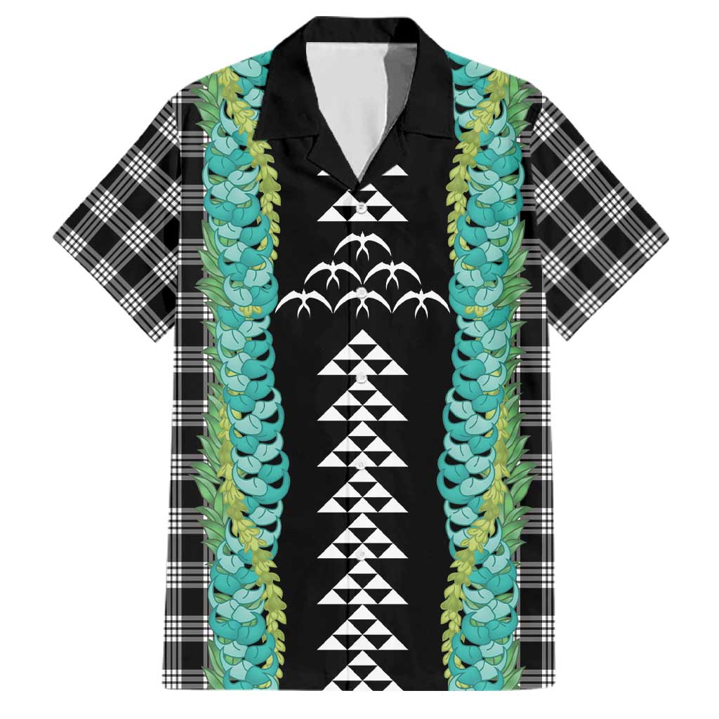 Black Palaka Hawaii Iwa Bird Family Matching Off The Shoulder Long Sleeve Dress and Hawaiian Shirt Hawaiian Kakau Jade Vine Lei - Polynesian Pride