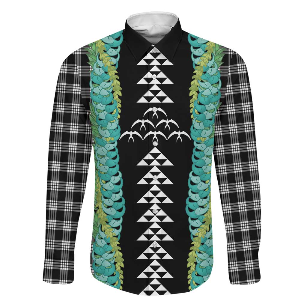 Black Palaka Hawaii Iwa Bird Family Matching Off The Shoulder Long Sleeve Dress and Hawaiian Shirt Hawaiian Kakau Jade Vine Lei - Polynesian Pride