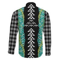Black Palaka Hawaii Iwa Bird Family Matching Off The Shoulder Long Sleeve Dress and Hawaiian Shirt Hawaiian Kakau Jade Vine Lei - Polynesian Pride
